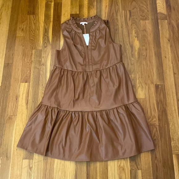 NWT Skies Are Blue Women’s Brown Leather Dress Size S - Picture 1 of 10
